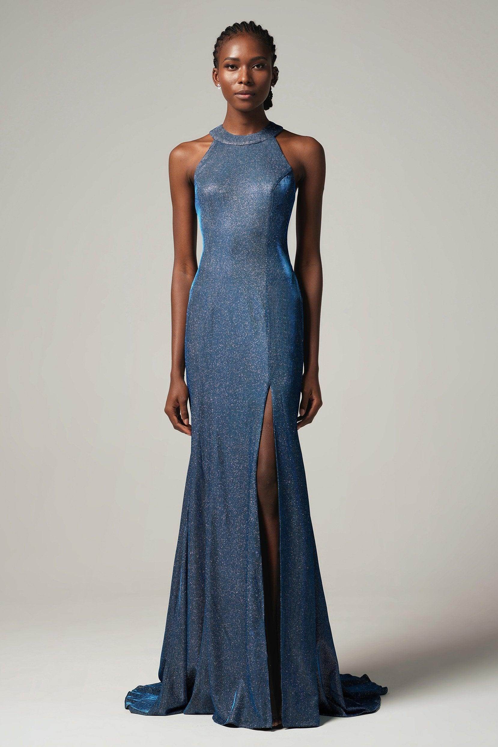 Sheath-Column Floor Length Gold Dusting Fabric Dress CS0262 - COCOMELODY